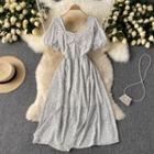 Square-neck Puff-sleeve Dots Dress