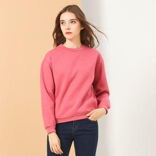 Dolman-sleeve Long-sleeved Loose-fit Crewneck Plain Sweatshirt