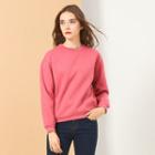 Dolman-sleeve Long-sleeved Loose-fit Crewneck Plain Sweatshirt