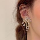 Fringed Faux Pearl Earring Stud Earring - 1 Pair - Silver Stud - Gold - One Size