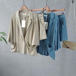 Set: 3/4-sleeve Button Jacket + Shorts