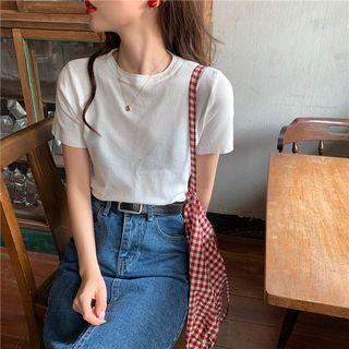 Plain Short Sleeves Knit Top