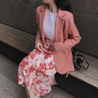 Tie-closure Blazer / Floral Print Midi H-line Skirt