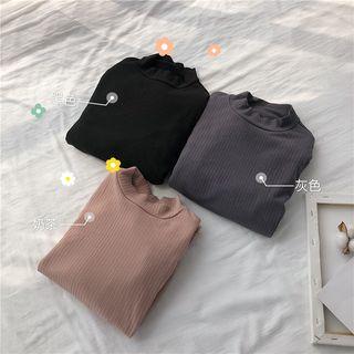Mock-turtleneck Ribbed Long-sleeve T-shirt
