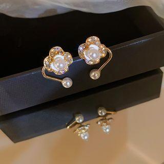 Flower Faux Pearl Rhinestone Alloy Earring Ndyz634 - Gold - One Size