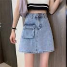 High-waist Pocket A-line Denim Mini Skirt