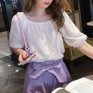 Crinkled Short-sleeve Cropped Blouse