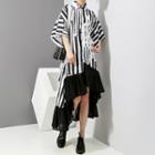 Striped Elbow-sleeve Midi Shirt Dress Black - One Size