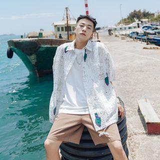 Short-sleeve Shirred Panel Shirt