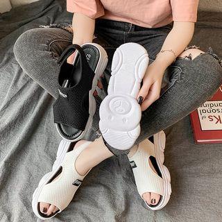Mesh Panel Cutout Slingback Hook & Loop Sandals