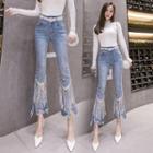 Frayed Fringed Boot-cut Jeans