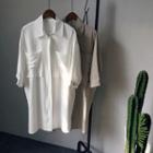 3/4-sleeve Plain Shirtdress