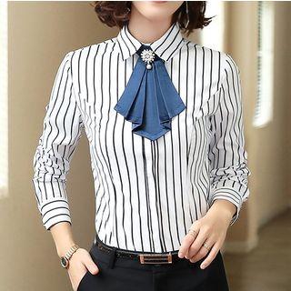 Striped Tie-neck Shirt / Dress Pants / Plain Skirt