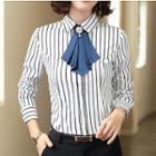 Striped Tie-neck Shirt / Dress Pants / Plain Skirt