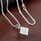Stainless Steel Skull Cube Pendant Necklace Silver - One Size