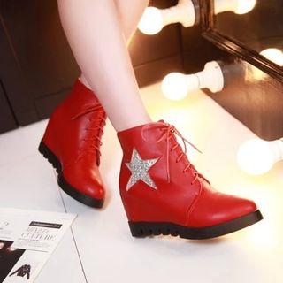 Hidden Wedge Lace Up Short Boots