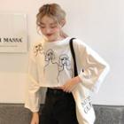 Long-sleeve Face Print Cropped T-shirt