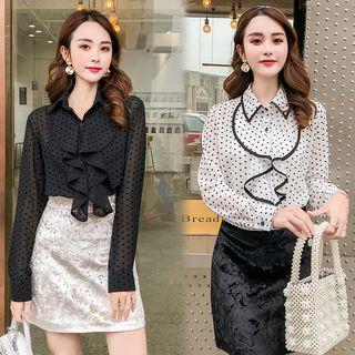Ruffle-trim Heart Print Shirt