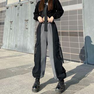 High-waist Two-tone Cargo Pants