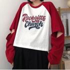 Cutout Raglan-sleeve Lettering T-shirt