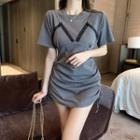 Mock Two-piece Lace Trim Short-sleeve Mini T-shirt Dress