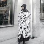 Ink Print Double-breasted Medium Maxi Trench Jacket