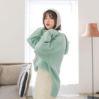 Half-placket Hooded Knit Top