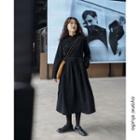 Mandarin Collar Long-sleeve Midi A-line Corduroy Dress