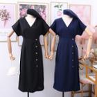 Retro V-neck High Waist Short-sleeved Split Dress