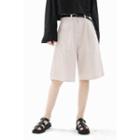 Pleated Cotton Wide-leg Shorts