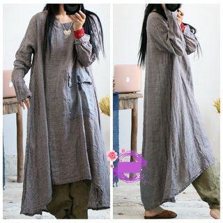 Long-sleeve Panel Midi Dress Blue - One Size