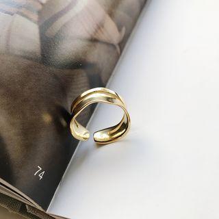 925 Sterling Silver Irregular Layered Open Ring K626 - Gold - One Size
