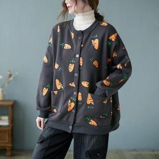 Carrot Print Button-up Jacket With Lining - Dark Gray - One Size