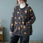 Carrot Print Button-up Jacket With Lining - Dark Gray - One Size