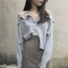 Off-shoulder Ruffled Blouse Gray - One Size