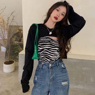Set: Long-sleeve Shrug + Zebra Print Tank Top