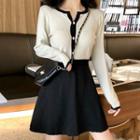 Long-sleeve Two-tone A-line Knit Dress