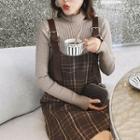 Set: Knit Turtleneck Top + Plaid Dress