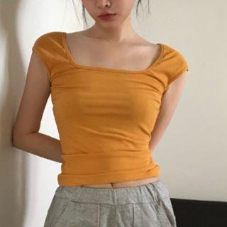 Square-neck Plain Tee