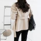 Round-neck Zip-up Jacket With Belt Beige - One Size