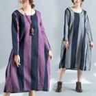 Long-sleeve Striped Printed A-line Dress