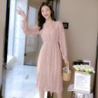 Bow Strap Lace Long-sleeve Dress