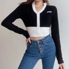 Cropped Long-sleeve Color Block Knit Top