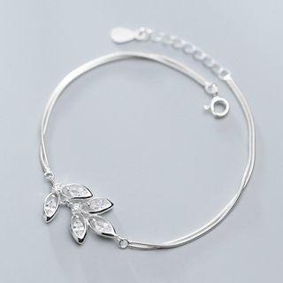 925 Sterling Silver Rhinestone Leaf Bracelet As Shown In Figure - One Size