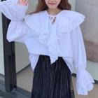 Lace Trim Bell Sleeve Ruffled Blouse White - One Size