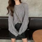 Cable-knit Loose-fit Sweater / Faux-leather Skirt