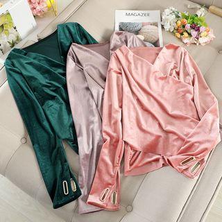 Grommet Velvet Wrap Blouse