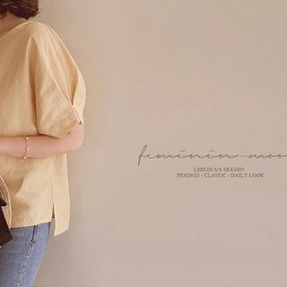 Pintuck-sleeve Linen Blend Top