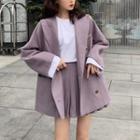 Pocketed Double-breasted Blazer / High Waist Pleated Skirt