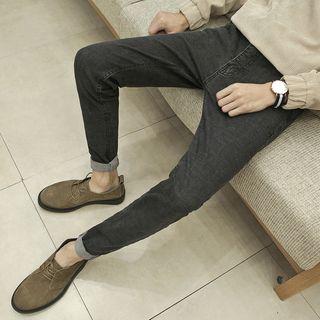 Letter-embroidered Slim-fit Jeans